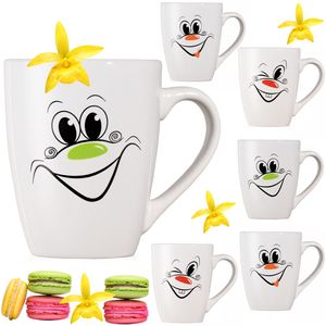 PLATINUX Kaffeetassen mit Griff Set 6 Teilig mit Motiv Lachen 250ml Teetasse Tasse Kaffeebecher Teebecher Karneval