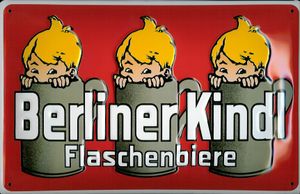 Blechschild Berliner Kindl Flaschenbiere rot Bier retro Reklame Schild Nostalgieschild