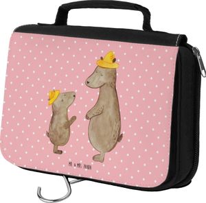 Mr. & Mrs. Panda Kulturbeutel Bären mit Hut - Rot Pastell - Geschenk, Kulturtasche, Vater, Schminktasche, Papi, Familie, Oma, Kosmetiktasche, Mama, Muttertag, Herren