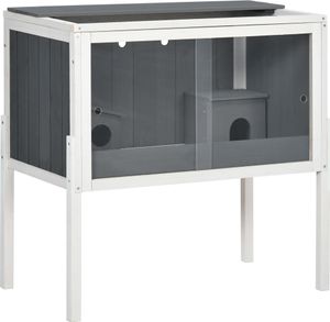 PawHut Hamsterkäfig aus Holz für Zwerghamster Nagerkäfig Kleintierkäfig mit 2 Hütten und Zubehör, groß Mäusekäfig Käfig 82 x 45 x 81 cm Grau