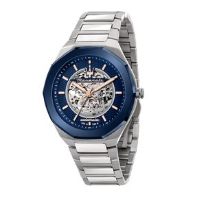 MASERATI Automatikuhr STILE 45MM AUTO BLUE DIAL BR SS Edelstahl silber