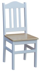 Biela drevená stolička z masívneho borovicového dreva s lakovaným sedadlom