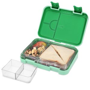 Navaris Bento Box Lunch Box Brotdose Vesperbox - auslaufsicher mit variablen Fächern - herausnehmbare Innenschale - für Jungs und Mädchen - Kinder Brotdose - grün