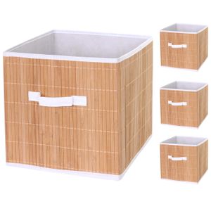 4er-Set Faltbox HWC-C21, Korb Aufbewahrungskorb Ordnungsbox Sortierbox Aufbewahrungsbox, Bambus 32x32x32cm naturfarben