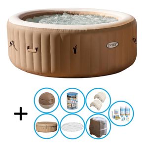 Intex - Bubble Massage - Jacuzzi - 196 x 71 cm - Beige - Inklusive Wartungspaket und Kopfstütze