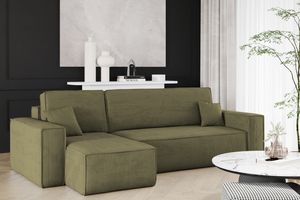 Kaiser Möbel Ecksofa mit schlaffunktion und bettkasten, Sofa L-form, Couch L-form BEST Dicker Cord Olive Links