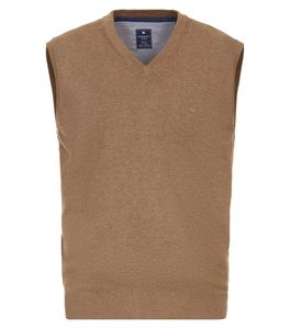 REDMOND Casual Herren Pullunder Ärmellos V-Neck Regular Fit Baumwolle Camel meliert  Größe XXL