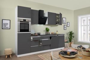 Küche Küchenzeile Küchenblock grifflos Weiß Grau Lorena 280 cm Respekta