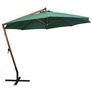 vidaXL Svetelný dáždnik 350 cm drevená tyč zelená
