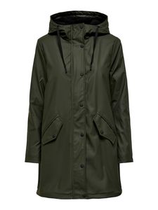 ONLY Damen Regen Mantel OnlSally Raincoat Regenjacke mit Teddyfell, Farbe:Dunkelgrün, Größe:M