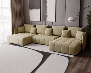 FurMeb24 - Rohová pohovka ve tvaru U APOLLO Pohovka do obývacího pokoje s funkcí spaní a úložným prostorem na lůžkoviny BEige MONOLITH 04, 346 x 188 cm, S polštářem FurMeb24 - Rohová pohovka ve tvaru U APOLLO Pohovka do obývacího pokoje s funkcí spaní a úložným prostorem na lůžkoviny BEige MONOLITH 04, 346 x 188 cm, S polštářem