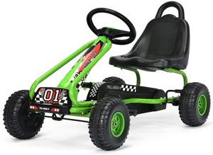 COSTWAY Pedal Gokart mit verstellbarem Sitz Handbremse, bis 30kg, 3-6 Jahre Grün