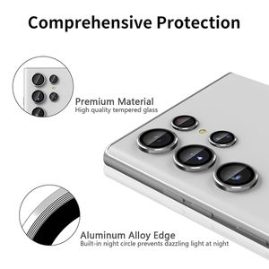 Für Samsung Galaxy S23 Ultra Aluminium Ring Kamera + H9 Tempered Hart Glas Film Silber