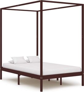 Hommie Himmelbett-Gestell Dunkelbraun Massivholz Kiefer 120 x 200 cm
