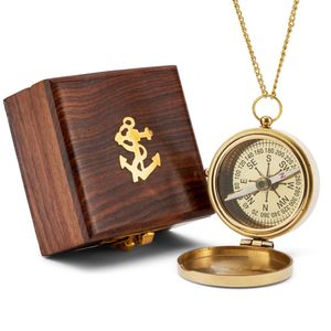 NKlaus 5cm Kompass mit Kette aus Messing Holzbox Taschenkompass Orientierungs Peilkompass 11661