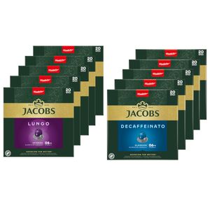 JACOBS Kapseln Nespresso®* kompatibel  5x20 Lungo 8 Intenso+ 5x20 Decaffeinato 6