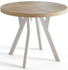 Kulatý jídelní stůl OVO, rozkládací průměr stolu: 100 cm až 200 cm, barva stolu v obývacím pokoji: HALIFAX, s dřevěnými nohami v bílé barvě
