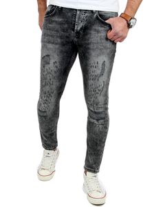 Reslad Jeans-Herren Skinny Fit Destroyed Look Denim Jeans-Hose RS-2079 Schwarz 2XL