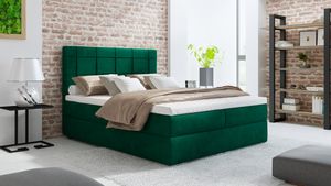 Bari 3 Boxspring posteľ 140x200, boxspringová posteľ s posteľným roštom, matrac Bonell a topper, manželská posteľ, zelená