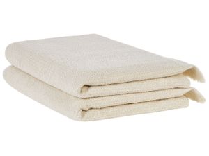 BELIANI Handtuch-Set Beige Baumwolle und Polyester 2-teilig Strandtuch 100 x 150 cm mit Fransen Modern Saugfähig Schnelltrocknend Ringgesponnen für Bad