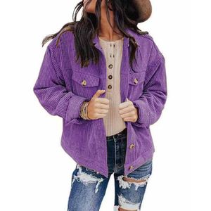 Damen Jacke Tops Strickjacke Lose Cordjacke Warmes Casual Sweatshirt,Farbe: Violett,Größe:2XL
