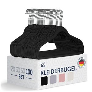 Blumtal 100 Stück Kleiderbügel Platzsparend mit Samtbezug - rutschfeste Premium Bügel inkl. Krawattenhalter, 360° drehbar, Schwarz