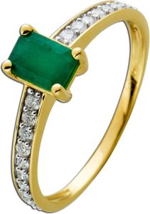 Ring Gelbgold 585 grüner Smaragd 0.56ct 22 Diamanten 0.20ct W SI 17