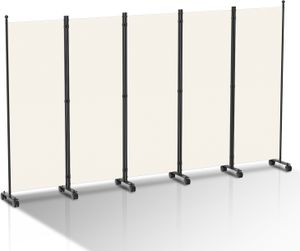 Paravent mit Rollen 5 teilig Beige 284x181 cm Faltbarer Raumteiler Outdoor Trennwand Garten Sichtschutz Raumtrenner
