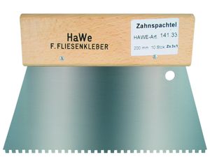 HaWe Zahnspachtel mit breitem Holzgriff und Aufhängeloch - 200 mm Breit, verschiedene Zahnungen Ausführung:Viereckzahnung 3x3 mm