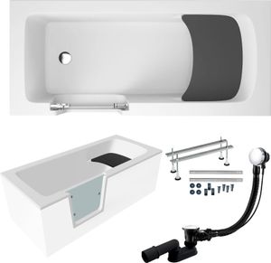 Badewanne Rechteck Set 5in1 180x80 Links, Seniorenbadewanne + Glastür und Holzsitz, Premium Ablaufgarnitur und Füßen | BADLAND VOVO Badewanne Rechteck Set 5in1 180x80 Links, Seniorenbadewanne + Glastür und Holzsitz, Premium Ablaufgarnitur und Füßen | BADLAND VOVO