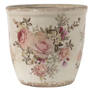Clayre & Eef Blumentopf Ø 12x12 cm Rosa Beige Keramik Blumen