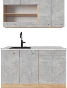 Vicco Single küche R-Line, 140 cm , AP Marmor, Beton/Goldkraft Eiche