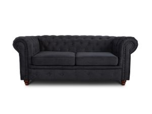 Sofa Chesterfield Asti 2-Sitzer, Couchgarnitur 2-er, Sofagarnitur, Couch mit Holzfüße, Polstersofa - Glamour Design (Schwarz (Capri 19))