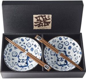 Japan Sada misiek Maneki Cat s paličkami 400 ml 2 ks