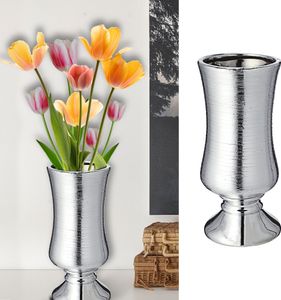 Vase silber matt H24cm Amphore Steinzeug Blumenvase Tischvase Dekovase Steingut-Vase