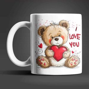 Teddybär I Love You Valentinstag Kaffeetasse Teetasse Tasse Geschenkidee 330 ml – Teddy-01