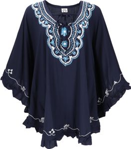 Bestickter Hippie Poncho, Tunika, Kaftan, Strandkleid, Maxi Größe - Nachtblau, Damen, Viskose, Blusen & Tunikas Bestickter Hippie Poncho, Tunika, Kaftan, Strandkleid, Maxi Größe - Nachtblau, Damen, Viskose, Blusen & Tunikas
