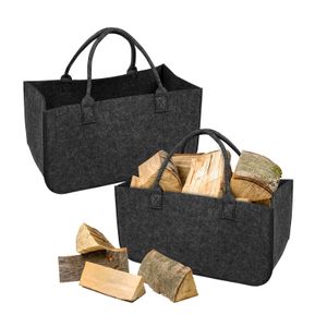 UISEBRT 2 kusy tašky na palivové dřevo Plstěná taška Skládací nákupní taška na palivové dřevo do 30 KG 50 X 25 X 25 cm Tmavě šedá