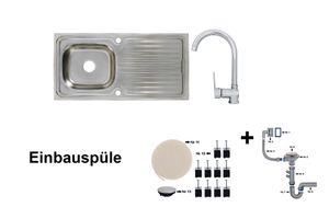 Edelstahl Einbauspüle 100x50 & Ruby Armatur Einbauspüle Spüle + Zubehör Spülbecken Küchenspüle