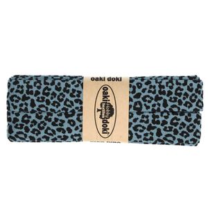 3m Oaki Doki Jersey-Schrägband mit Leopard Print gefalzt elastisch Einfassband , Farbe:3005 taubenblau-schwarz
