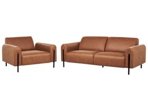 BELIANI 4-Sitzer Sofa Set Goldbraun Lederoptik Verstellbare Rückenlehnen Schwarze Metallfüße Breite Armlehnen Luftleder Leathaire Wohnzimmer