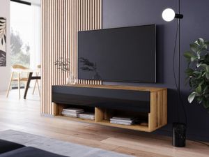 Minio, TV-Schrank, TV-Lowboard "ANNE", 100cm, stehend, hängend, Wotan Eiche / Schwarz Hochglanz Farbe