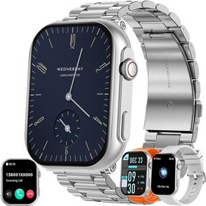 Herren Smartwatch mit Telefonfunktion, 5ATM wasserdicht 100+ Sportmodi, Fitnessuhr, Aktivitätstracker, 2,0 Zoll Touchscreen für Android iOS (Silber)