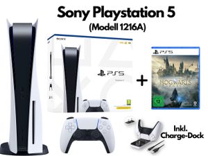 Sony Playstation 5 Konsole mit Laufwerk | Gamer Bundle | inkl. 1x Controller, Spiel: Hogwarts Legacy, Charge Dock | Disk Disc Harry Potter