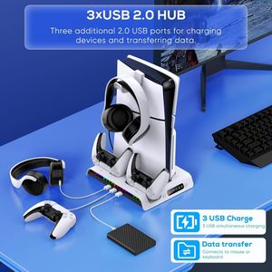 PS5 Slim Konsole Stander mit Lufter/Ladestation PlayStation 5-Controller Standfuß Zubehör kompatibel mit Playstation5 Slim Digital/Disc Edition mit 9