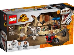 LEGO 76945 Jurassic World Atrociraptor: Motorradverfolgungsjagd, Set mit 3 Dinosaurier-Figuren und Spielzeug-Motorrad für Kinder ab 6 Jahren