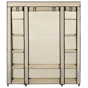 vidaXL Stoffschrank mit Fächern Kleiderstangen Creme 150x45x176cm