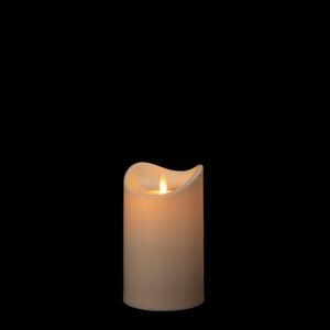 In- & Outdoor LED Kerze mit flackernder Docht-Flamme, Ø 8,9 x 15,3 bis 30 cm, flammenlose Kerzen mit Timer und beweglicher Flamme, warm-weiß beleuchtet, bis zu 800 Std., creme (ca. Ø 8,9 cm x 15,3 cm)