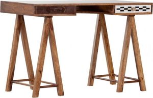 Casa Padrino Schreibtisch Sekretär Mangoholz verziert mit Fell und Mosaik 120 cm - Vintage Design