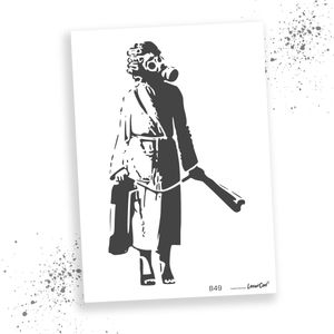 LaserCad Schablonen BANKSY Streetart  (B49, Woman with Gasmask Ukraine, DIN A5) Stencil für Graffiti, Airbrush, Deko